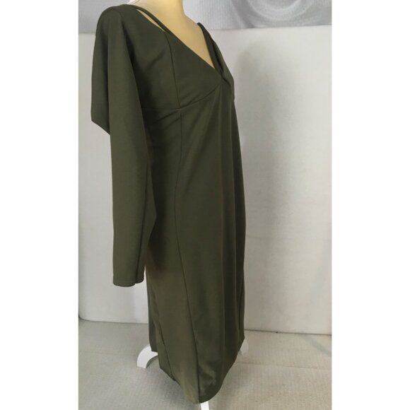 PrettyLittleThing Dress Women Size 24 Olive Green V neck Long Sleeves New w Tags - Picture 2 of 14